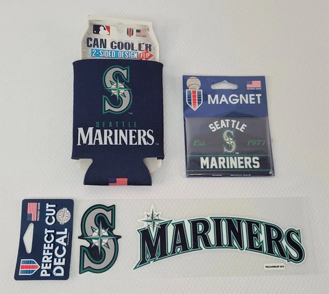 Seattle Mariners Baseball Fan Lot Magnet, Decal, Can Cooler / Coozie Cover