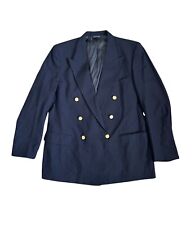 Vintage Burberrys Navy Blue Gold Buttons Double Breasted Blazer Suit Jacket Wool