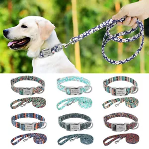 Nylon Personalised Dog Collar and Leash set Custom Pet Puppy Name ID Collars S-L - Picture 1 of 26