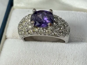 Amethyst Rhinestone Cluster Ring Silver Tone - Bild 1 von 14