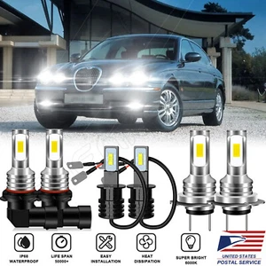 For Jaguar S-Type 2000-2005 6pc 9005 H7 Headlight & H3 Fog Light LED Combo Bulbs - Picture 1 of 12