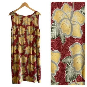 Tommy Bahama Vintage Silk Red Yellow Hawaiian Floral Print Sleeveless Dress - Picture 1 of 15