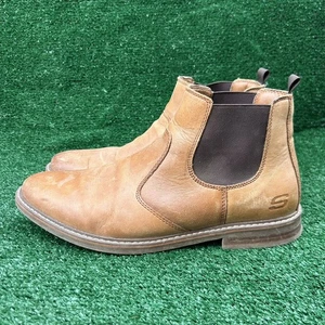 Skechers Leather Chelsea Boots Mens 10 Ankle Boots Tan SN66064W Beige - Picture 1 of 9