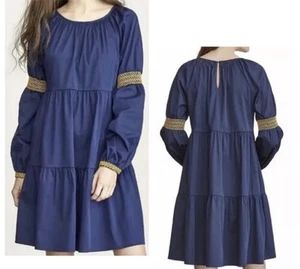 Neu mit Etikett 78 $. ELIZABETH AND JAMES schmeichelhaftes Boho MARINE KLEID gold Häkelärmel ~Lg - Bild 1 von 10