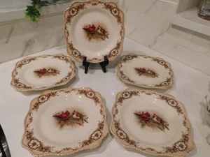 5 Cracker Barrel Woodland Male Female Cardinals Square plates - NEW 8.25 inch - Picture 1 of 7
