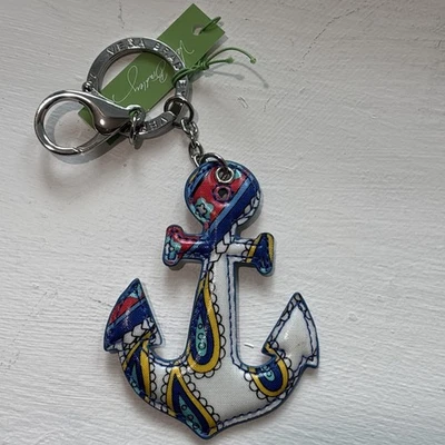 Vera Bradley Seashore Ancla Llavero Cartera Dije 3.5" Alto Llavero Clip Anillo Foto 1 de 3