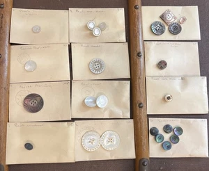 Antique Victorian Carved Shell Abalone Buttons Lot Iridescent - Picture 1 of 13