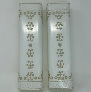 1960s MCM 14" Bathroom Vanity Wall Glass Fixtures U-shape COVERS ONLY White Gold - Picture 1 of 13