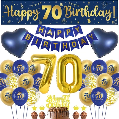 BATNITE 70Th Birthday Decorations for Men - 47 Pieces Navy Blue Gold Party Decor,