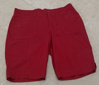 Gloria Vandelbirt Red Bermuda Woman Short Mid- Rise Cotton Blend Size :6 Foto 1 de 4