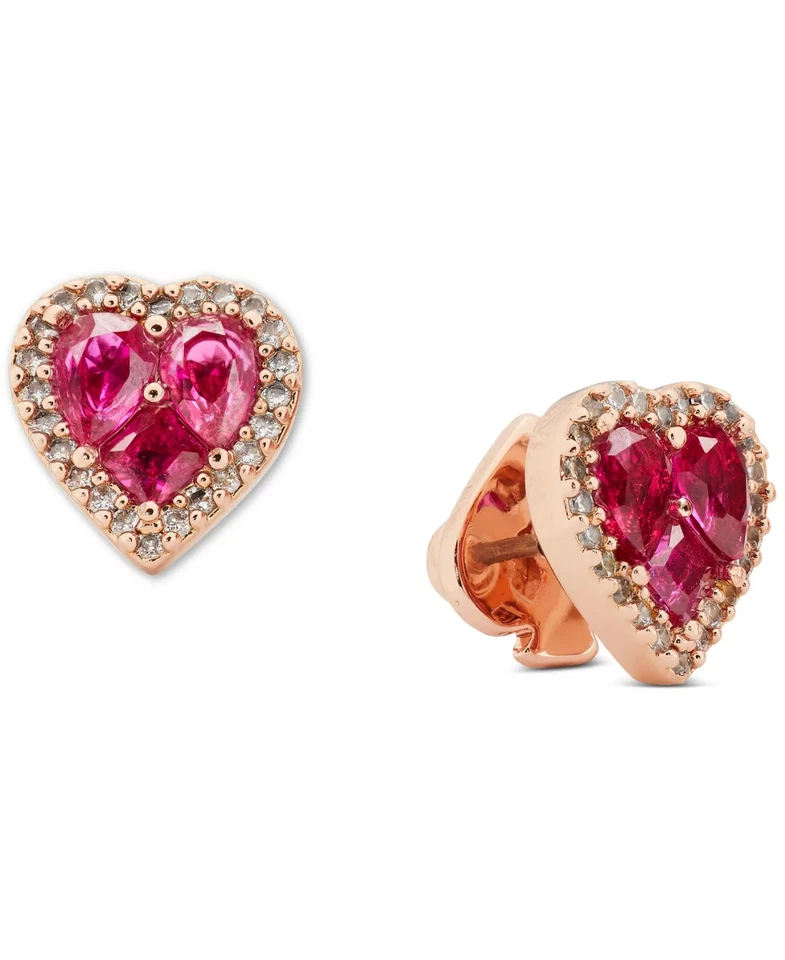 Kate Spade Rose Gold Tone Pink Heart Paved Stud Earrings NWOT Dust Bag - Image 1 of 1