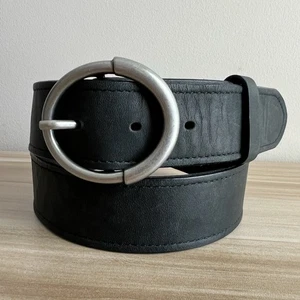 Allen Edmonds Circle Ave Herren 34 schwarz Ledergürtel silberne Schnalle Steppnähte USA - Bild 1 von 15