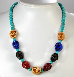 14x18mm Colorful Turquoise Skull Necklace 18.5-20.5" - Picture 1 of 1