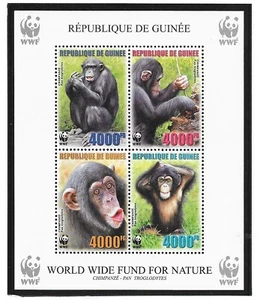 GUINEA - NH ISSUE OF 2006 - SET+MINISHEET+4S/S - WWF - ANIMALS - CHIMPANZEE - Picture 1 of 3