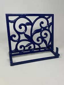 Cobalt Blue Cast Iron Scrollwork Enameled Cookbook Holder / Tablet Stand - Foto 1 di 9