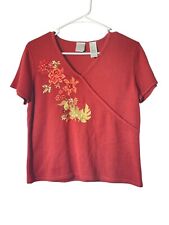 Emma James Womens short sleeve embroidered floral sweater blouse, size Petite L