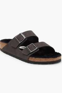 BIRKENSTOCK Arizona Desert Dust Black Genuine Shearling Pantolette Sandale Herren - Bild 1 von 5