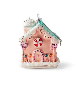 NEW!~4.5" Christmas Pink Candy House Glass Ornament by Place & Time~Tree/Wreath - Picture 1 of 3