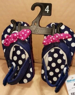 Black/blue/polka-dot/pink bow Infant strap sandals Size 4 - Image 1 of 3