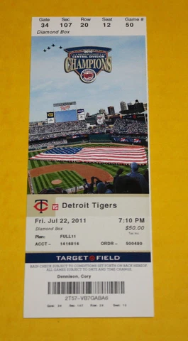Minnesota Twins Ticket Stub | July 22 2011 | Max Scherzer Win Miguel Cabera Hit Cover