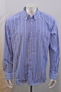 Tommy Hilfiger Extra Large 80's Two Ply Fabric Blue Long Sleeve Pinstriped Shirt - Picture 1 of 6