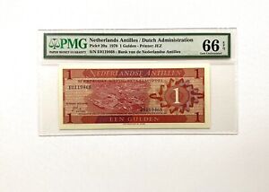 New ListingNetherlands Antilles 1 Gulden Pick#20a 1970 Pmg 66 Epq Gem Uncirculated Banknote
