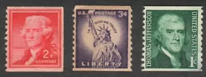 USA Scott #1033, 1035, 1299 Thomas Jefferson & Statue of Liberty - 3 Singles MLH - Picture 1 of 2