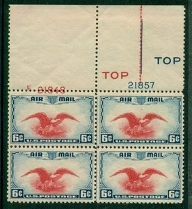 US #C23 6¢ Eagle Airmail, Plate No. Blk w/LARGE DOWNWARD SHIFT OF RED TOP NH - Picture 1 of 1