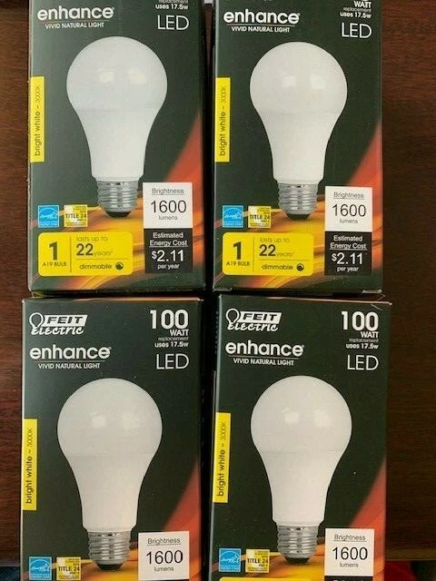 FEIT A19 Replacement Bulb 100W Bright White 1600 Lumens 4 PACK - Image 1 of 1