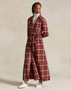 New Polo Ralph Lauren PLAID COTTON TWILL SHIRTDRESS In Red. Size 4 - Picture 1 of 11