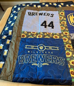 MILWAUKEE BREWERS MLB  QUILTED HANDMADE THROW WALL HANGING  52" X 56" - Picture 1 of 5