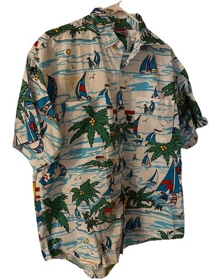 Camisa Hawaiana Lg Para Hombres Mediterránea Por Catalina Blanca Veleros Bolsillo Nápoles Foto 1 de 4