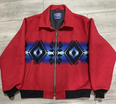 RARE Pendleton Wool Jacket Large High Grade Red Western Aztec Coat FullZip Lined - Image 1 of 4