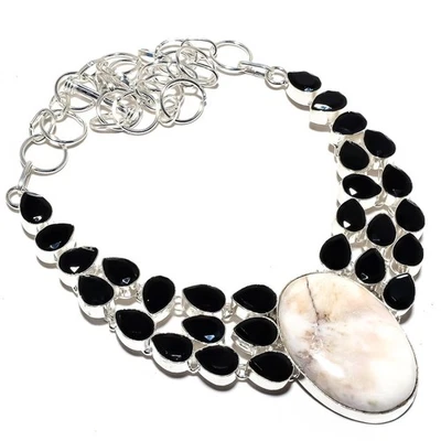 Scolecite, Piedra De Ónix Hecha A Mano Joyería De Plata De Ley 925 Collar 18" - Imagen 1 de 4