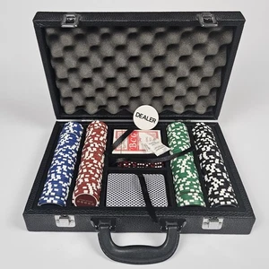 Five Star Chrysler Poker Set Dice Chips 2 Card Decks Dealer Chip Carrying Case - Picture 1 of 9
