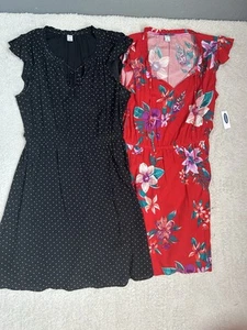 Old Navy Dresses Bundle Large. Tropical Red And Polka Dot. Flutter Sleeve Trendy - Picture 1 of 9