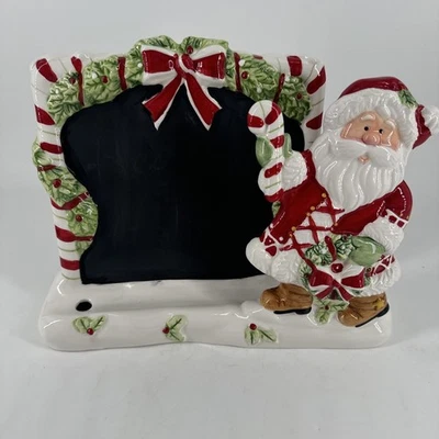 Tablet Holder & Chalkboard Fitz & Floyd Candy Cane Santa Christmas Ceramic Gift - Image 1 of 4
