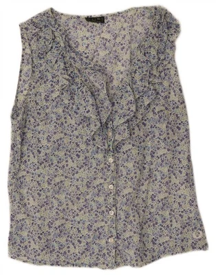 Blusa Camisa FRED PERRY Mujer Volantes Frontales Reino Unido 18 XL Azul Floral ML02 Foto 1 de 3