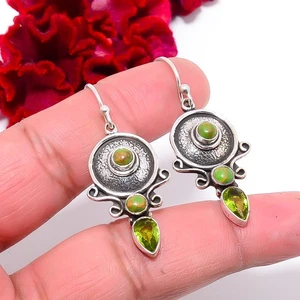 Peridot & Copper Green Turquoise 925 Sterling Silver Earring 1.95" E94830 - Picture 1 of 6