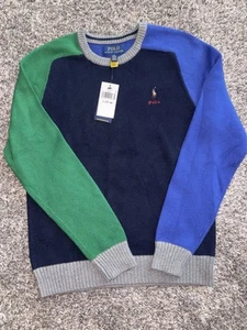 Ralph Lauren Color-Blocked Cotton-Cashmere Sweater Youth Size L 14-16 - Picture 1 of 3