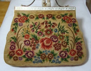 VTG Hand Made Micro Petit Point Needlepoint Evening Purse Colorful Roses - Picture 1 of 12