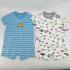 Carters One Piece Romper Blue Ivory Baby Boys 6M Cotton Crew Neck 2 Pack New - Picture 1 of 8