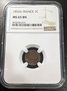 1853 A MS65 BN France Centime UNC NGC KM 775.1 - Picture 1 of 4