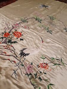 Antique Chinese Silk Embroidery Wedding Sheet Tapestry Wall Hanging panel