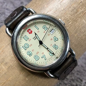 Vintage Victorinox Swiss Army Men Cavalry Field Leather Quartz 37mm Watch 8" - Picture 1 of 12