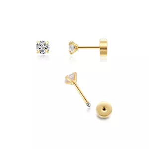 3 mm kleine CZ Schraub-Ohrstecker mit flachem Rücken, vergoldete flache Rückseite Zirkoni - Bild 1 von 12