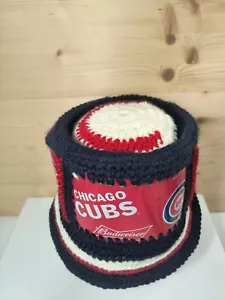 Vintage Crocheted Chicago Cubs Budweiser Beer Can Knit Bucket Hat Red White Blue - Picture 1 of 14