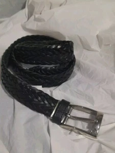 Torino Italian Leather Woven Braided Belt Cord Black, Brass Buckle , 40 Inch  - Picture 1 of 4