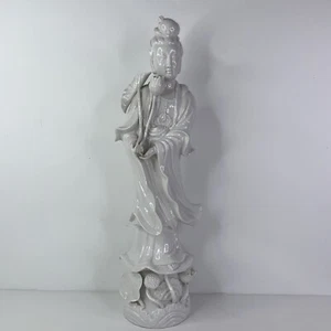 Vintage Blanc De Chine Porcelain Statue Guan Yin Kwan Yin Goddess 20’ Seyei Flaw - Picture 1 of 13