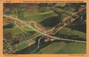 POSTCARD Aerial View of New Stanton Viaduct and Interchanges, PA Turnpike PA-129 - Picture 1 of 2